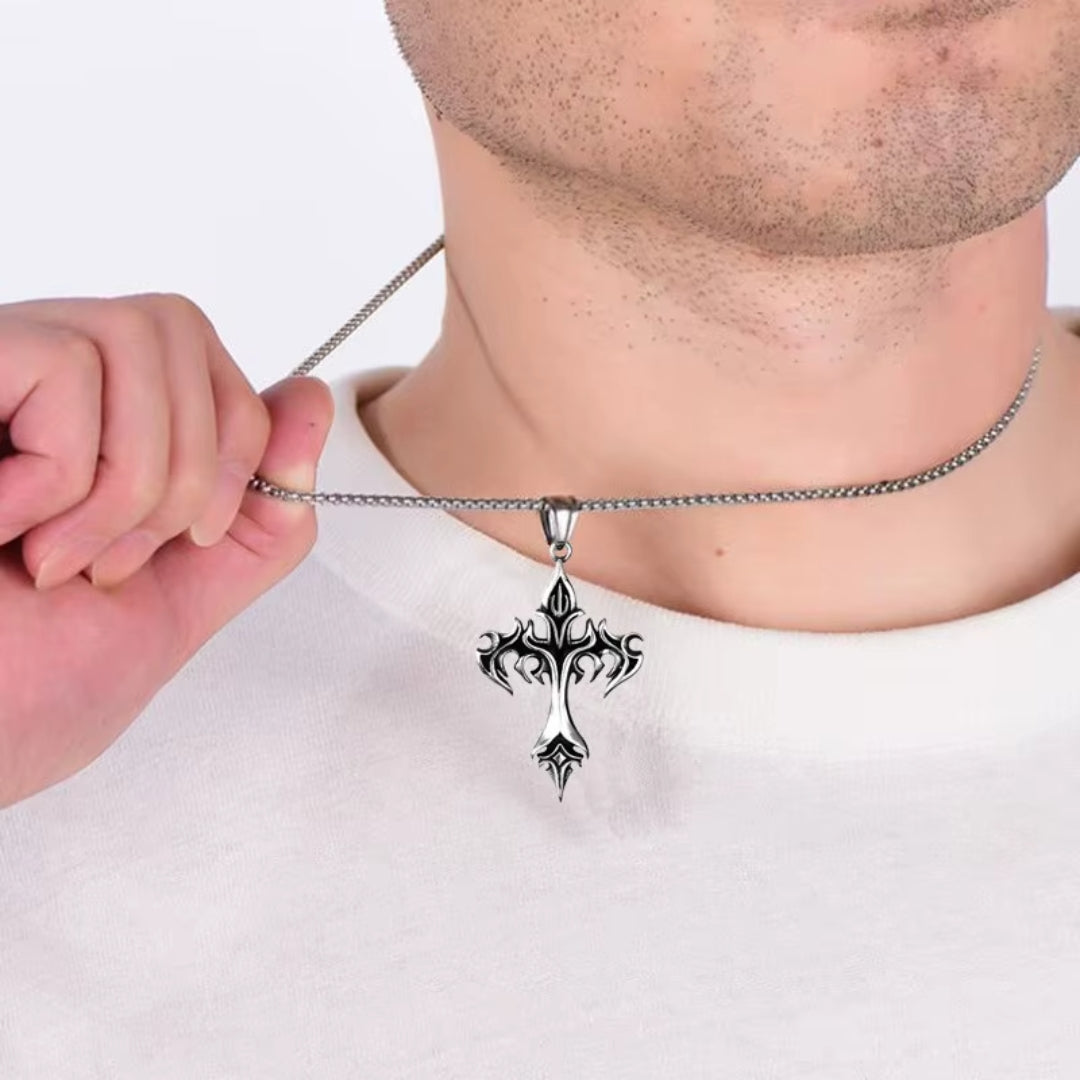 Flame cross necklace