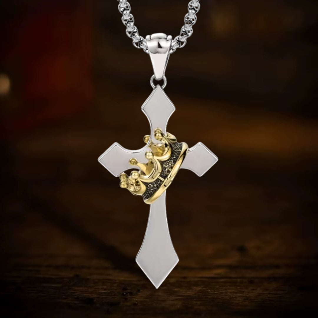 Vintage crown cross necklace