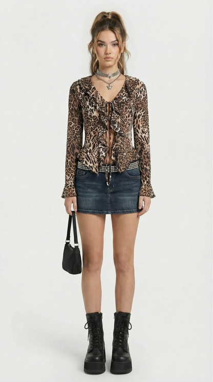 Leopard mesh top