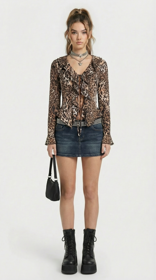 Leopard mesh top